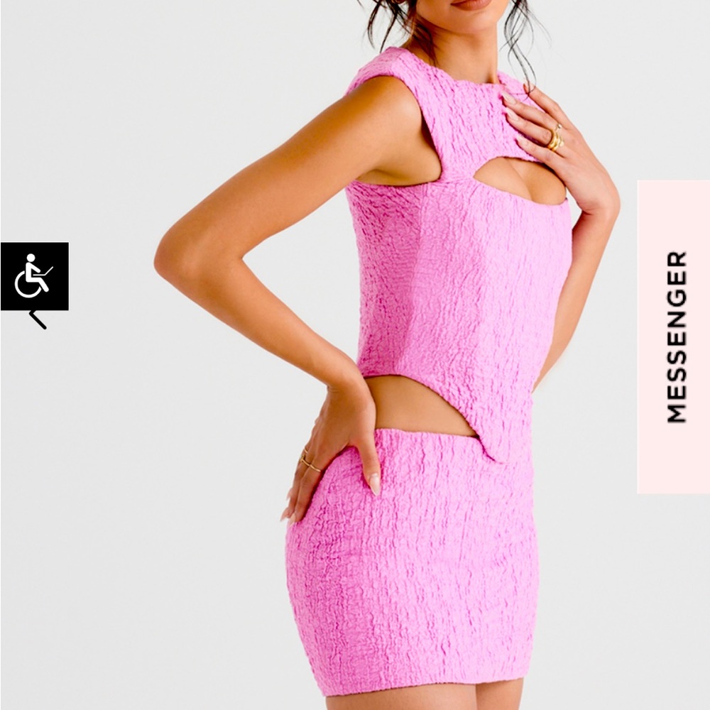 House of CB Paola pink cut out corset and angel pink mini skirt